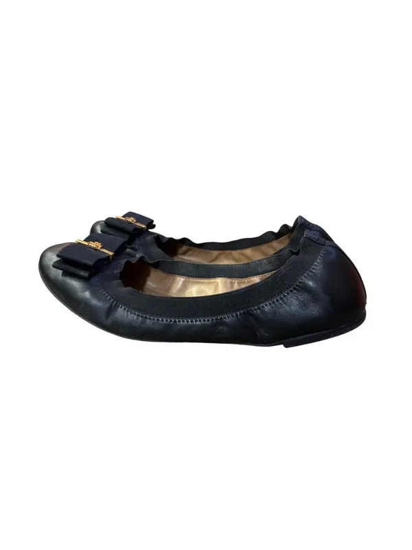 Tory Burch Black Leather Ballet Flats Gold Logo Women's Size 8.5 Used and Box - Image 5