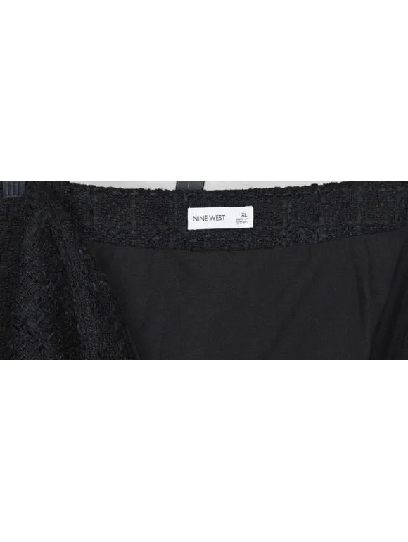 Nine West Black Tweed Boucle Mini Skirt XL Gold Button Zip Career Chic - Image 3
