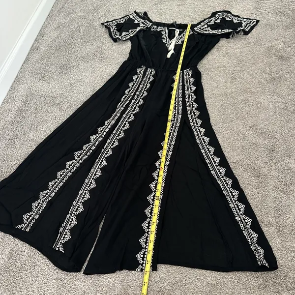 Lulus Black Jumpsuit with Off White Embroidery and Tassel - Image 5