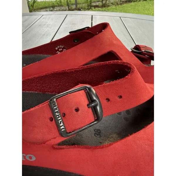 Mephisto Red Leather Nubuck Wedge Slide Sandals Shoes Womens Size EU 38 US 7 - Image 11