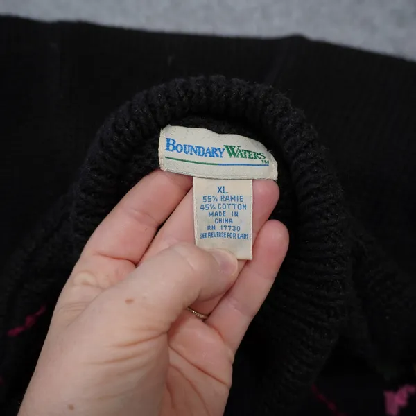 Boundary Waters Vintage Chunky Knit Floral Intarsia Mock Neck Sweater XL Black - Image 5
