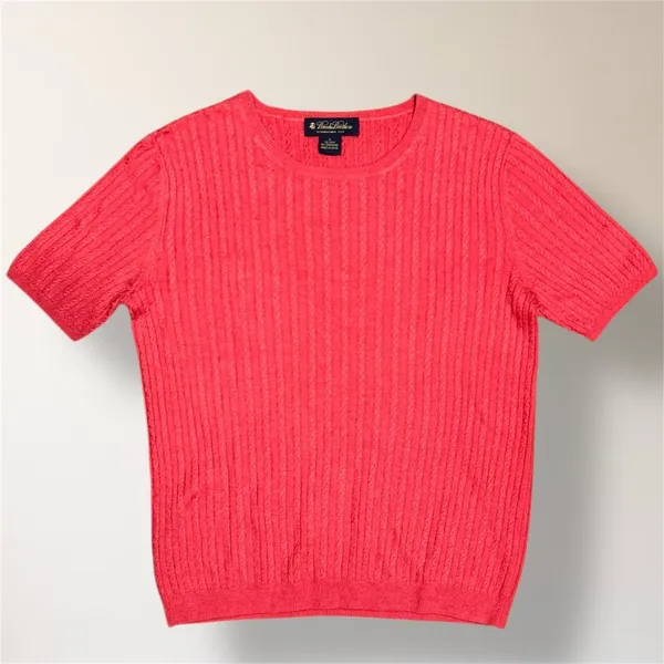 Brooks Brothers S Red Cashmere Silk Blend Cable Knit Short Sleeve Sweater Preppy - Image 6