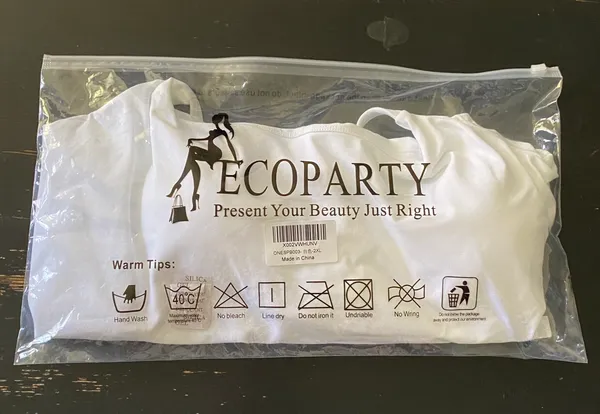 Ecoparty NWT--WHITE SPORTS BRA-SIZE 2X Quick drying, moisture wicking, 88% polyamide. 12% elastane, lightweight, anti wrinkle, anti roll up, anti shrinking, brand new in package Measurements: Bust: armpit to armpit 19-22 inches Length: shoulder seam to bottom 17 inches - Image 4