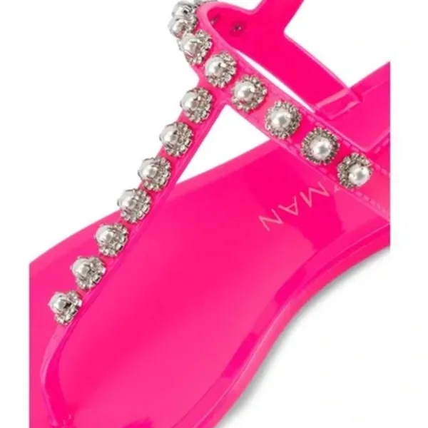 NEW STUART WEITZMAN Pearl Crystal-embellished Jelly Thong Sandals In Neon Pink - Image 7