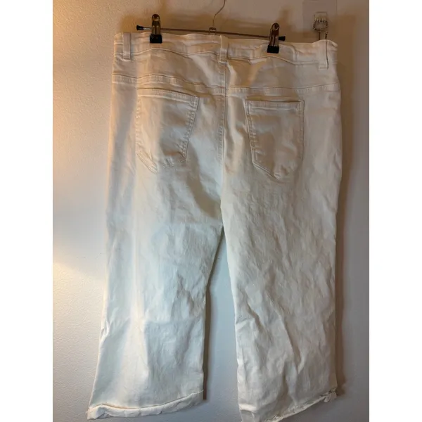 By Billie Womens White Denim Cropped Wide Leg Jeans Raw‎ Hem Size L 32 - Image 7