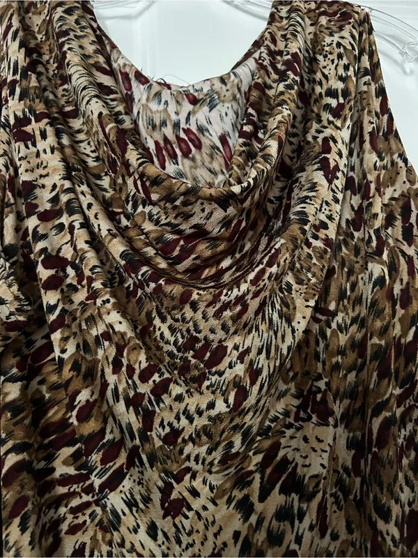 Sleeveless Cowl Neck Blouse in Brown Multi Size XL - Image 2