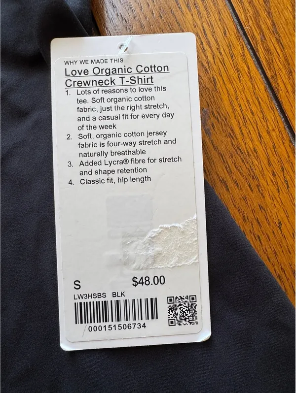 Lululemon Love Organic Cotton Crewneck T-Shirt Hip-Length Black Size Small NWT - Image 3