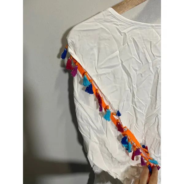 Venus Dress Women XS White Tassel Trim V-Neck Boho Beach Festival Summer - Image 6