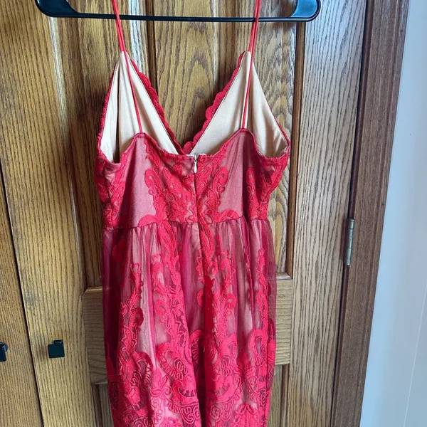 Red Lace Dress AUDINE Southern Fried Chics Antique Lace Western Boho Prom Sz M - Image 11