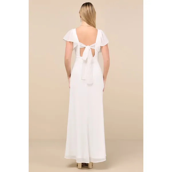Lulus Simply Delightful White Tie Back Flutter Sleeve Maxi Dress Chiffon XL NWT - Image 2