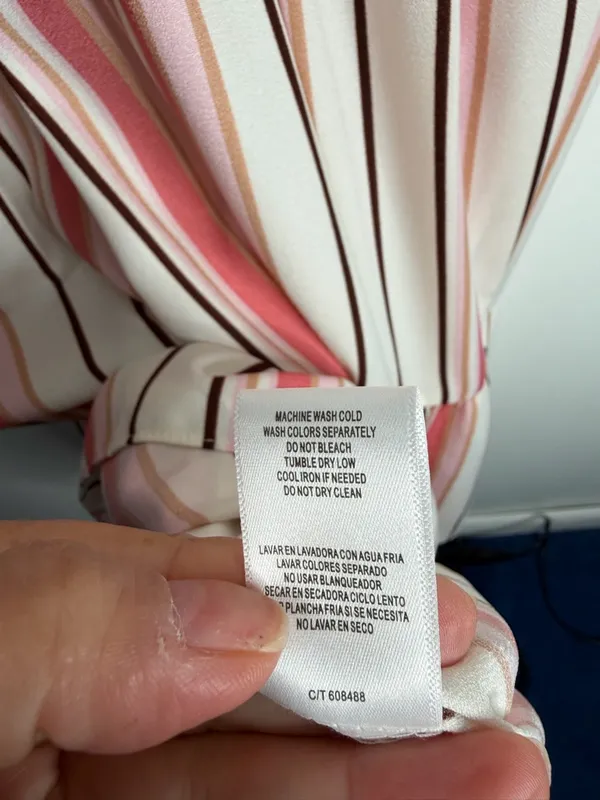 Gabby Skye Striped Babydoll Dress Puff Sleeve‎ Square Neck Pink Beige 18W Pastel - Image 6