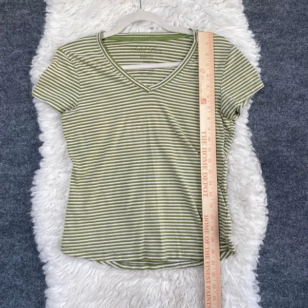 Faded Glory Stripes V Neck Short Sleeve Top Y2k Grunge Alt Mallcore - Image 6