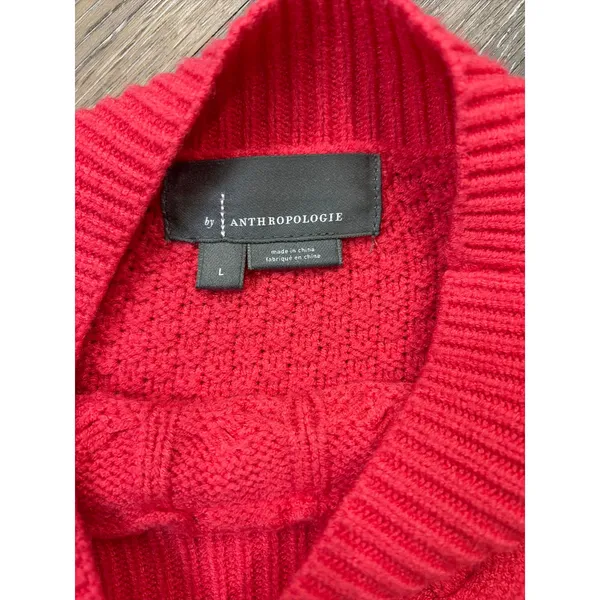 Anthropologie Cable Knit Sweater Red Cropped Cozy Cottagecore Large - Image 2