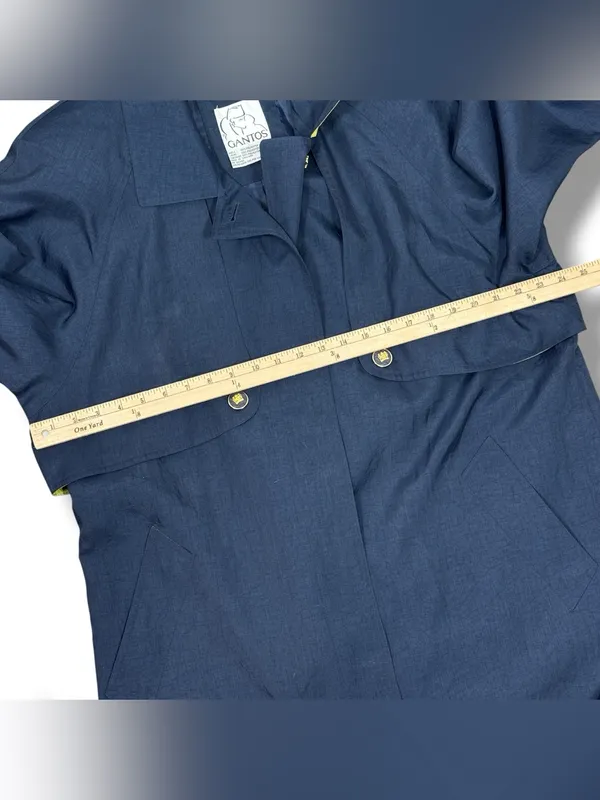 Vintage 90s Gantos Long Trench Rain Coat Navy Blue Yellow Size 14 Oversized - Image 11