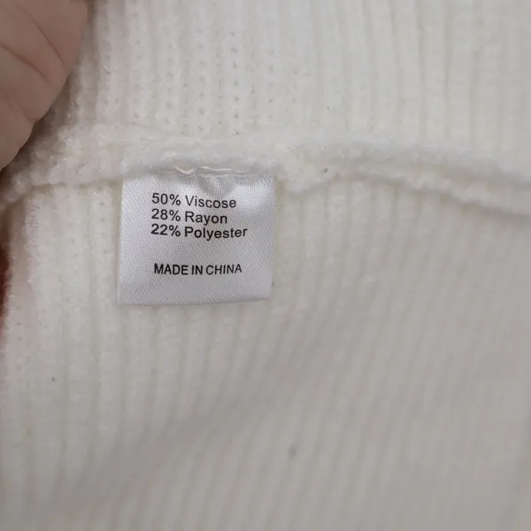 ZESICA Womens Off White Ribbed Knit Collared V-Neck Pullover Sweater Size L - Image 4