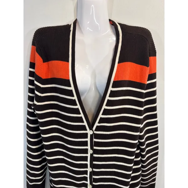 Lauren Ralph Lauren Striped Cardigan Sweater Brown Orange White Women's‎ Large - Image 3