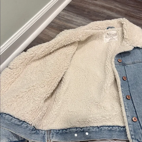 Natural Reflections Bass Pro Shops Sherpa Lined Denim Jean Trucker Jacket Large - Image 3
