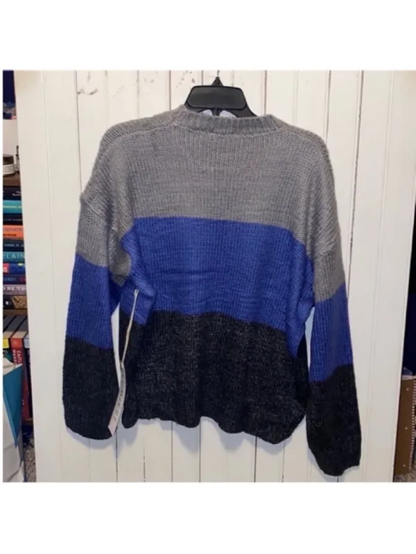 Lumiere Urban Outfitters Crewneck Sweater Blue Black Grey Colorblock Size L - Image 6