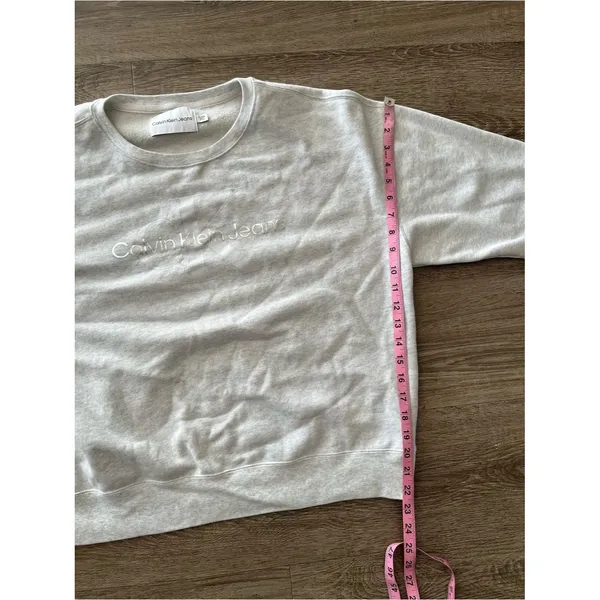 Calvin Klein Jeans Pullover Sweatshirt Womens XL Light Gray Crewneck Logo Fleece - Image 12