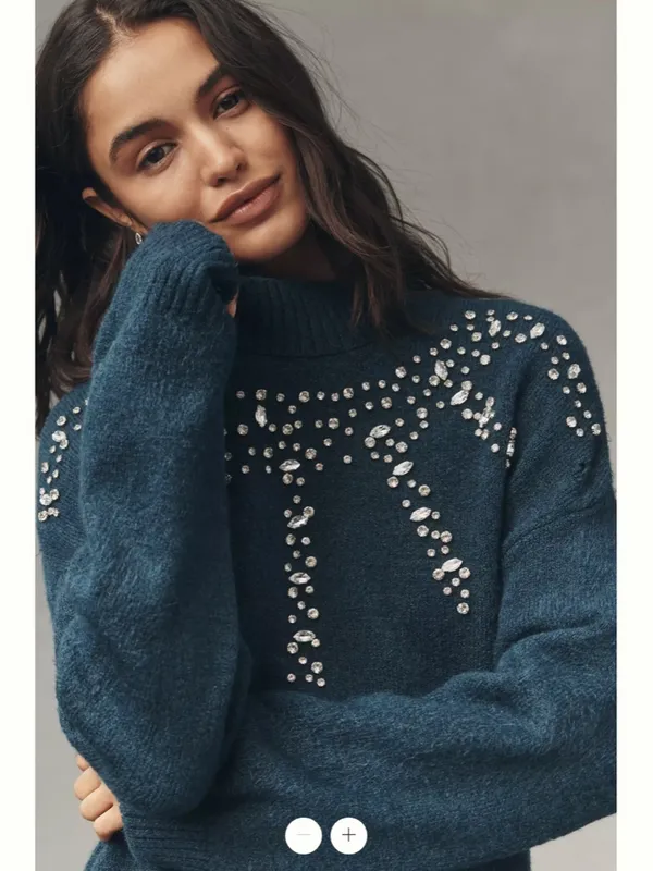 By Anthropologie Long-Sleeve Embellished Sweater Mini Dress - Image 2