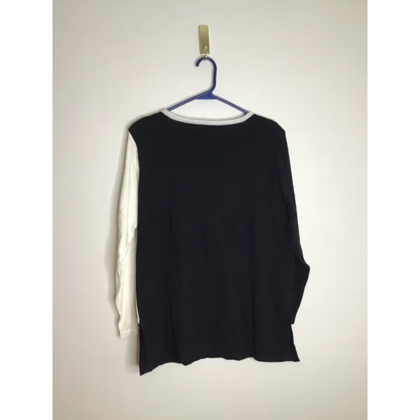 Bob Mackie Sweater Womens L Black White Excellent Floral Embroidered Knit Top - Image 3