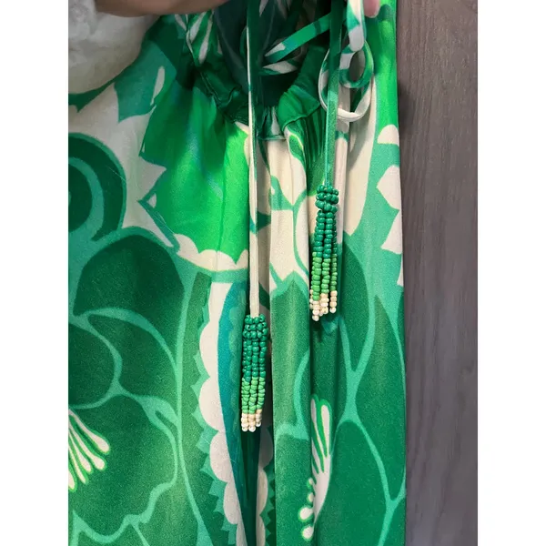 Farm Rio Tropical Cutout Satin Midi Slip Dress Green Size XS Resortwear - Image 5
