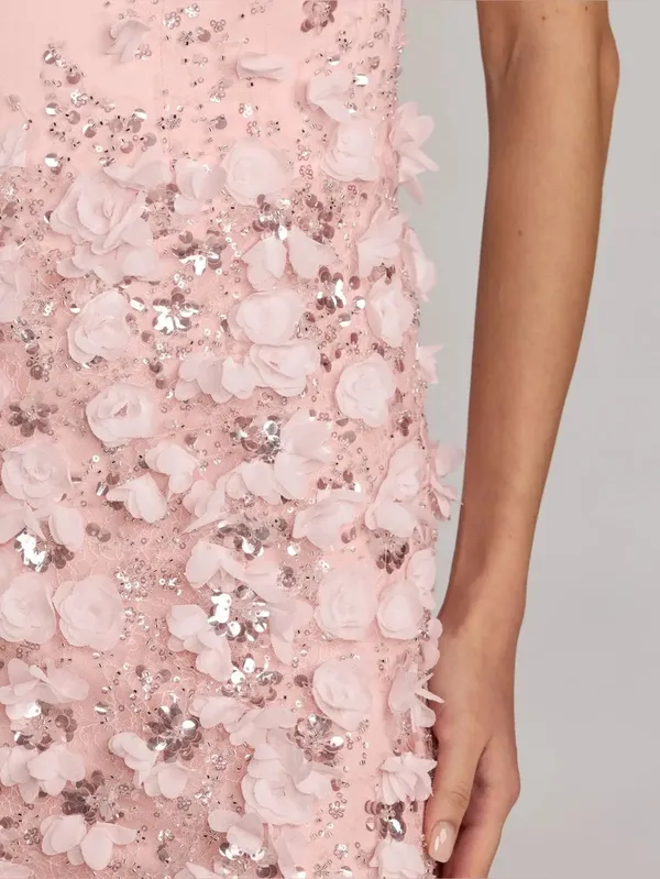MAC DUGGAL Pink Size 8 3D Floral Strapless Sweetheart Gown With Slit Dress - Image 3