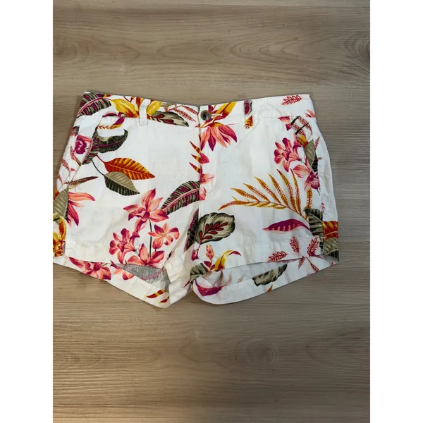 Old Navy Everyday Short Womens 8 White Floral‎ Mid Rise Linen Blend Tropical - Image 5