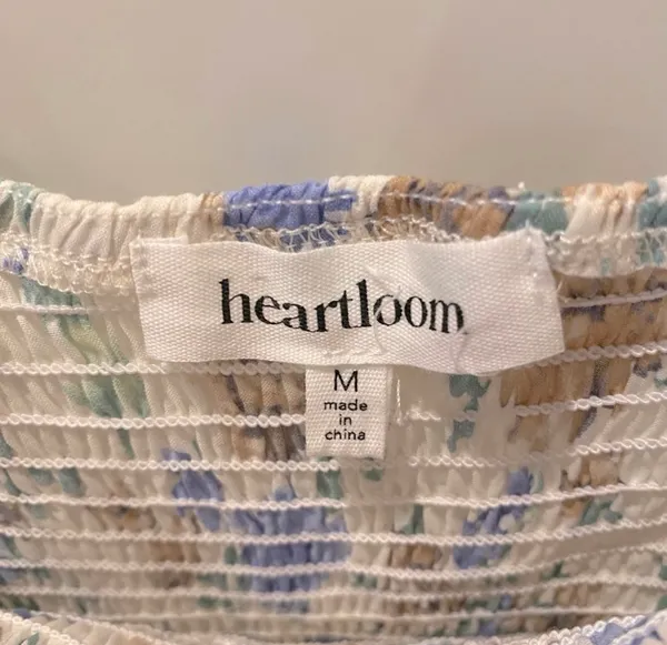 Revolve Heartloom Ronnie Prairie Tier Dress Floral Smocked White Blue Green M - Image 6