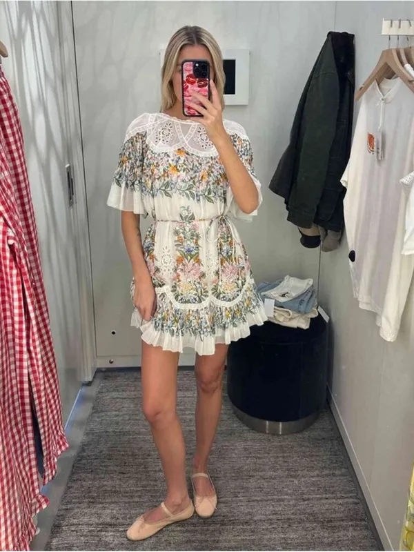 Farm Rio Off-White Sweet Bloom Bouquet Mini Dress L - Image 2