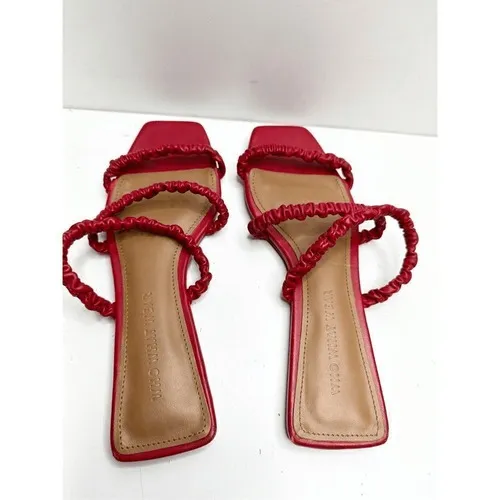 Who What Wear Red Ruched Slide Sandals Square Toe‎ Flat Strappy Slides Size 7 - Image 6