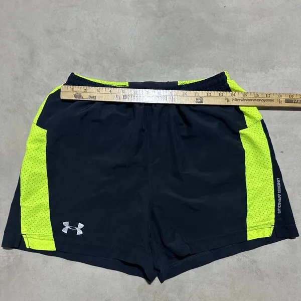 Under Armour Shorts Women's SZ Medium Built in Liner Black Neon Green Running - Image 5