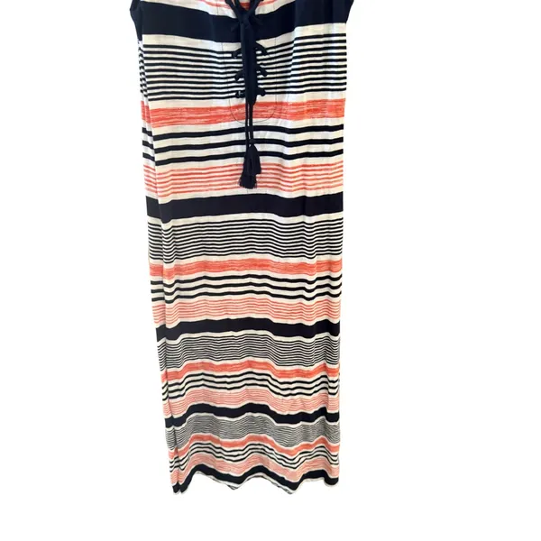 Talbots Womens Striped Lace Up‎ V-Neck Maxi Dress Navy Coral White Sleeveless XS - Image 3