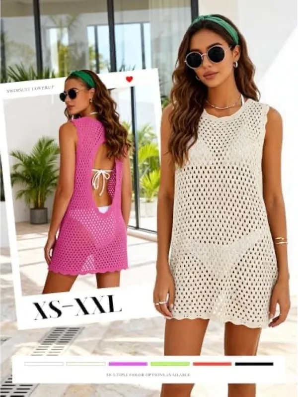 ATOG white crochet swim cover dress Size M - Image 5