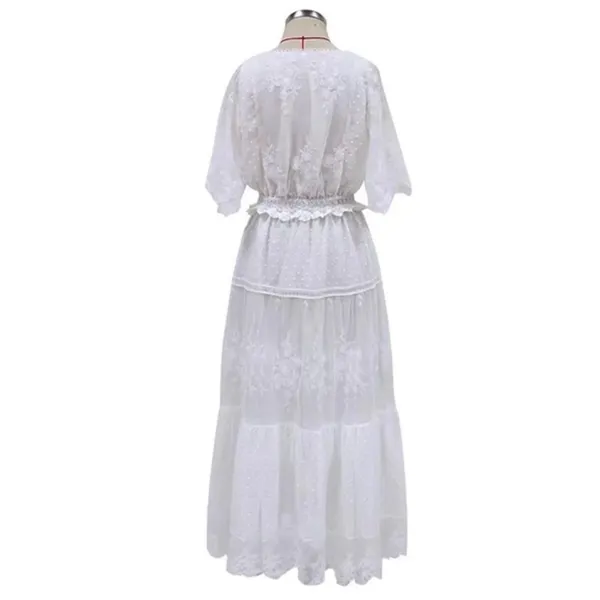 Boutique NEW White Lace V-neck Semi-Sheer Short Sleeve Maxi Dress - Image 4