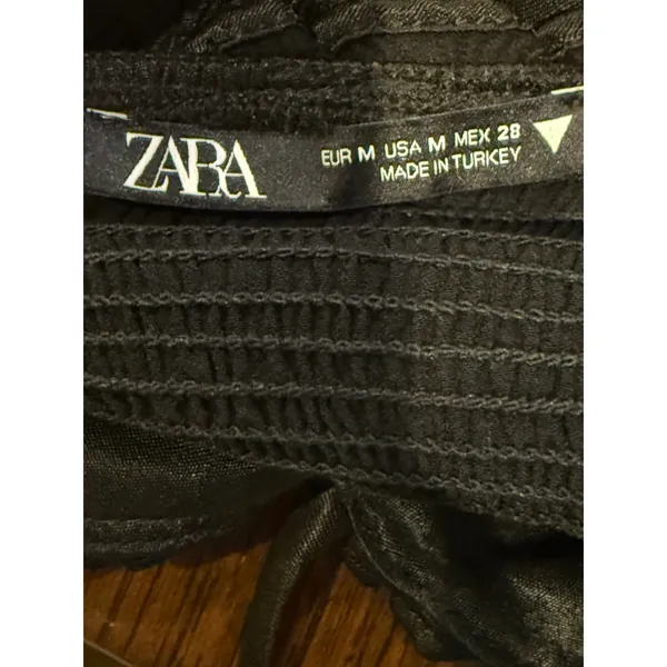 Zara Ruffled Satin Crop Top Adjustable Straps Front Buttons Smocked Back M Black - Image 7