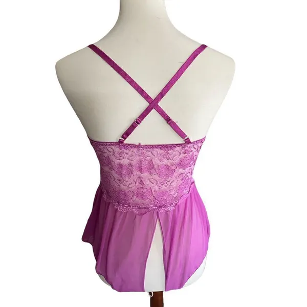 Gorgeous! Lilac Satin Lace Rose Negligee Open Crotch S - Image 6