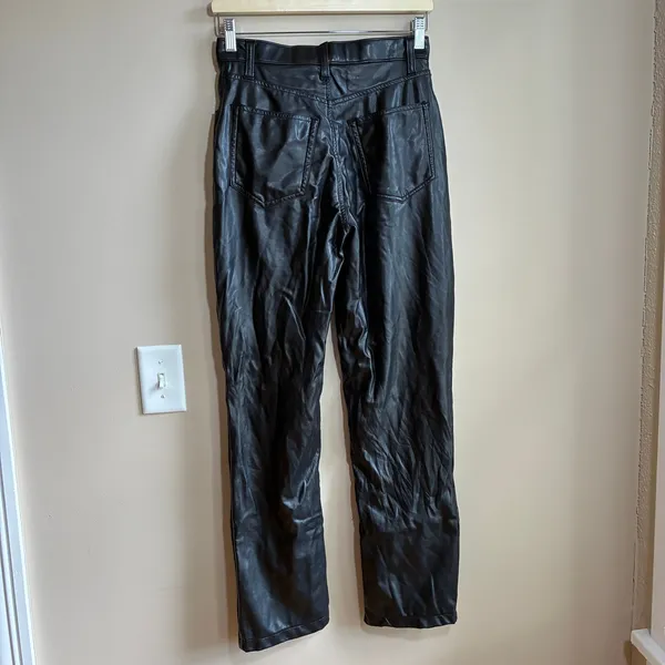 Abercrombie & Fitch vegan leather black the 90's straight ultra high rise 27 - Image 4