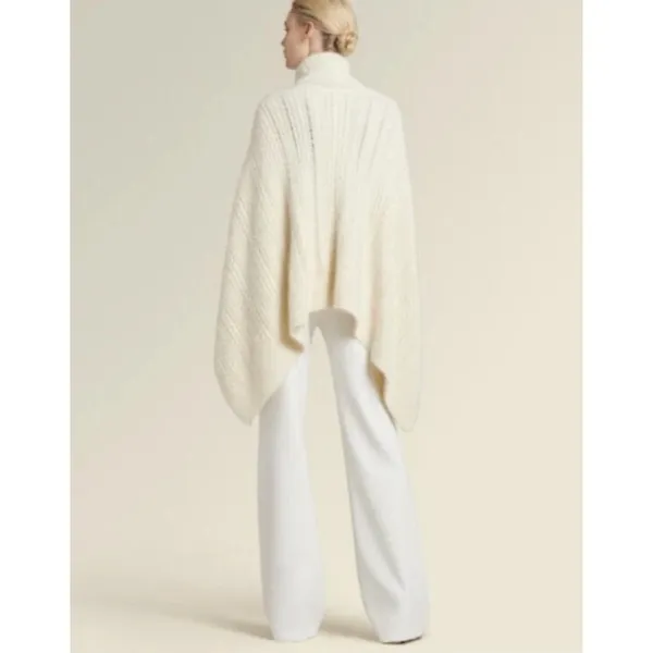 NEW Donna Karan‎ Ivory Cable Knit Cowl Neck Poncho Sweater Cape - Image 3