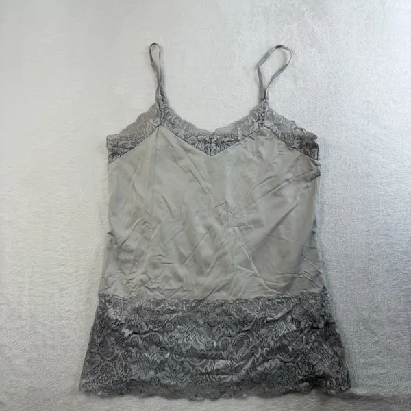 White House | Black Market Y2K Style Lace Trim Tank Top Size M Gray Elena Gilbert Preppy 90s Womens Stretch - Image 2