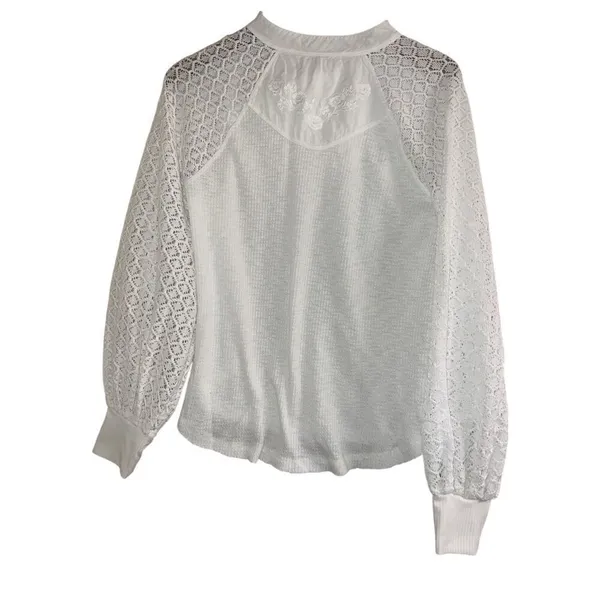✨Free People Sweetest Thing Thermal/Lace White Long Sleeve Sz Small Top✨ - Image 7