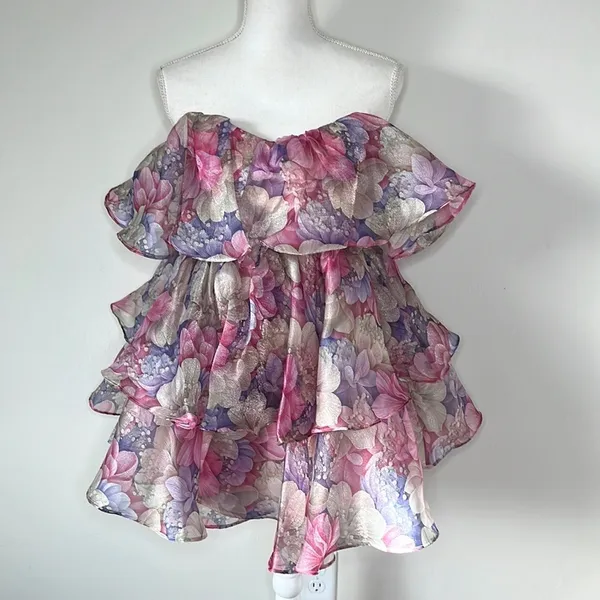 Tiered Floral Organza Ruffle Dress - Image 11