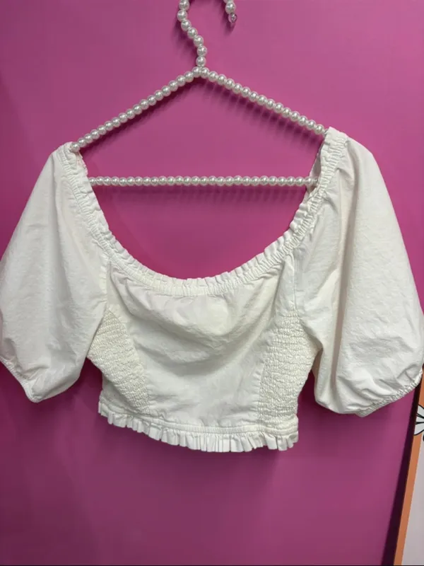 Free people White Puff-Sleeve Cropped Top - Image 2