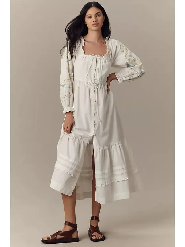 Damson Madder Junia Midi Dress in Embroidered 6 New Floral Cotton - Image 16