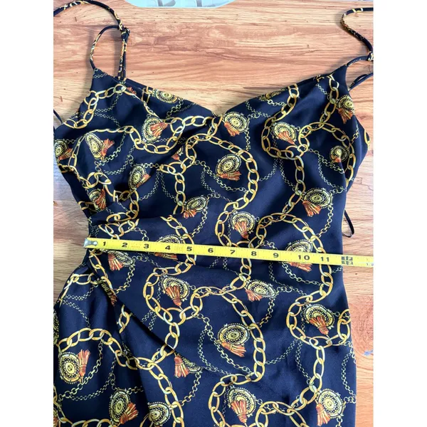 ASTR the Label Chain Print Faux Wrap Mini Dress XS Black Gold V Neck - Image 7