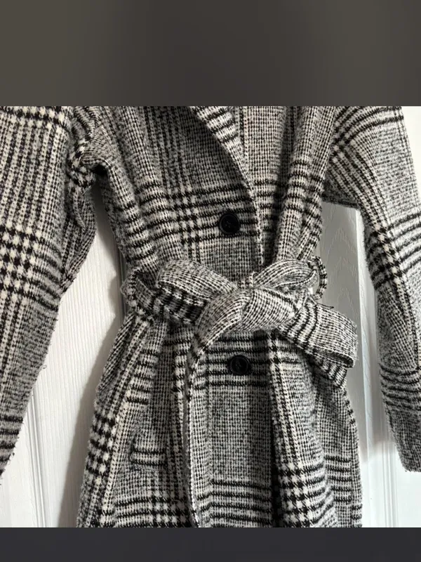 Old Navy | Black & White Plaid Belted Trench Coat | Women’s Size Large - Image 3