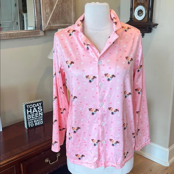 Pet Face Pink Pajama Top Pants Set Women’s Small - Image 3