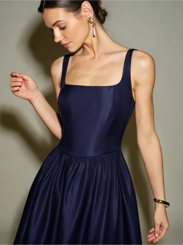Rihoas Navy Blue Slip A-Line Midi Dress - Image 2
