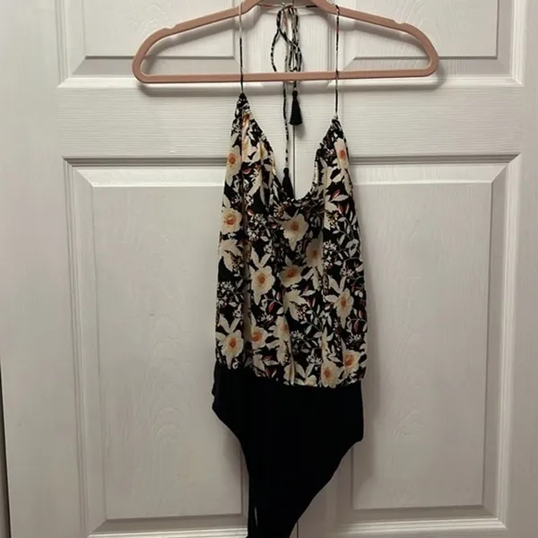 Free People Size Large Liza Halter Bodysuit‎ black multi Women’s NEW! - Image 2