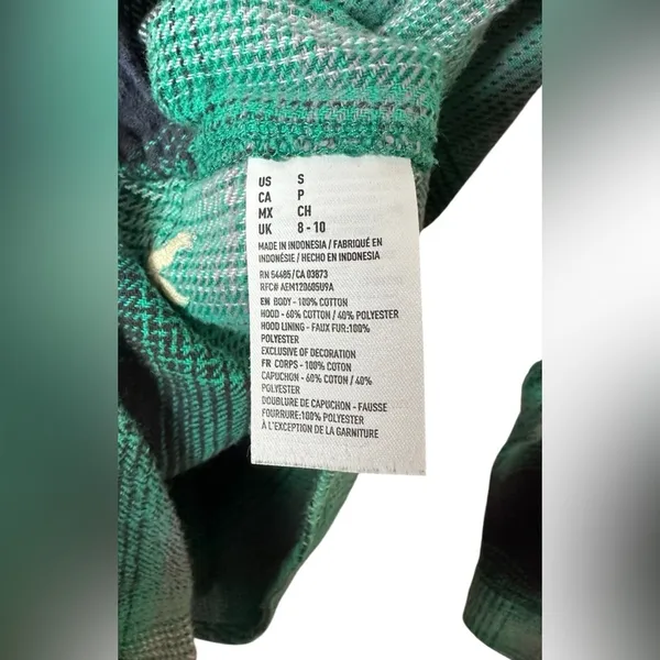 American Eagle Vintage Boyfriend Plaid Hooded Shirt Jacket Green/Navy‎ Size S - Image 8
